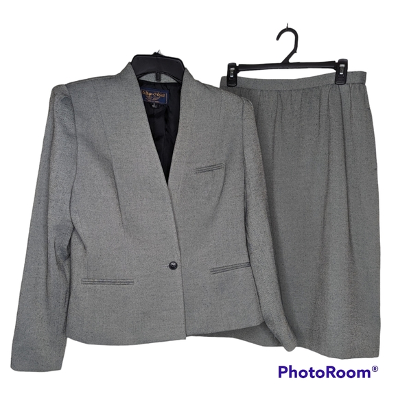 Whip-o-Will Skirt Suit Women's Sz 12 Gray Herringbone 2 Piece Vintage Work Wear - Picture 1 of 16